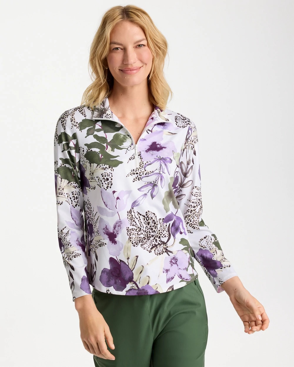 Chico's Zenergy® UPF Striped Block Half Zip at Hamilton Place in